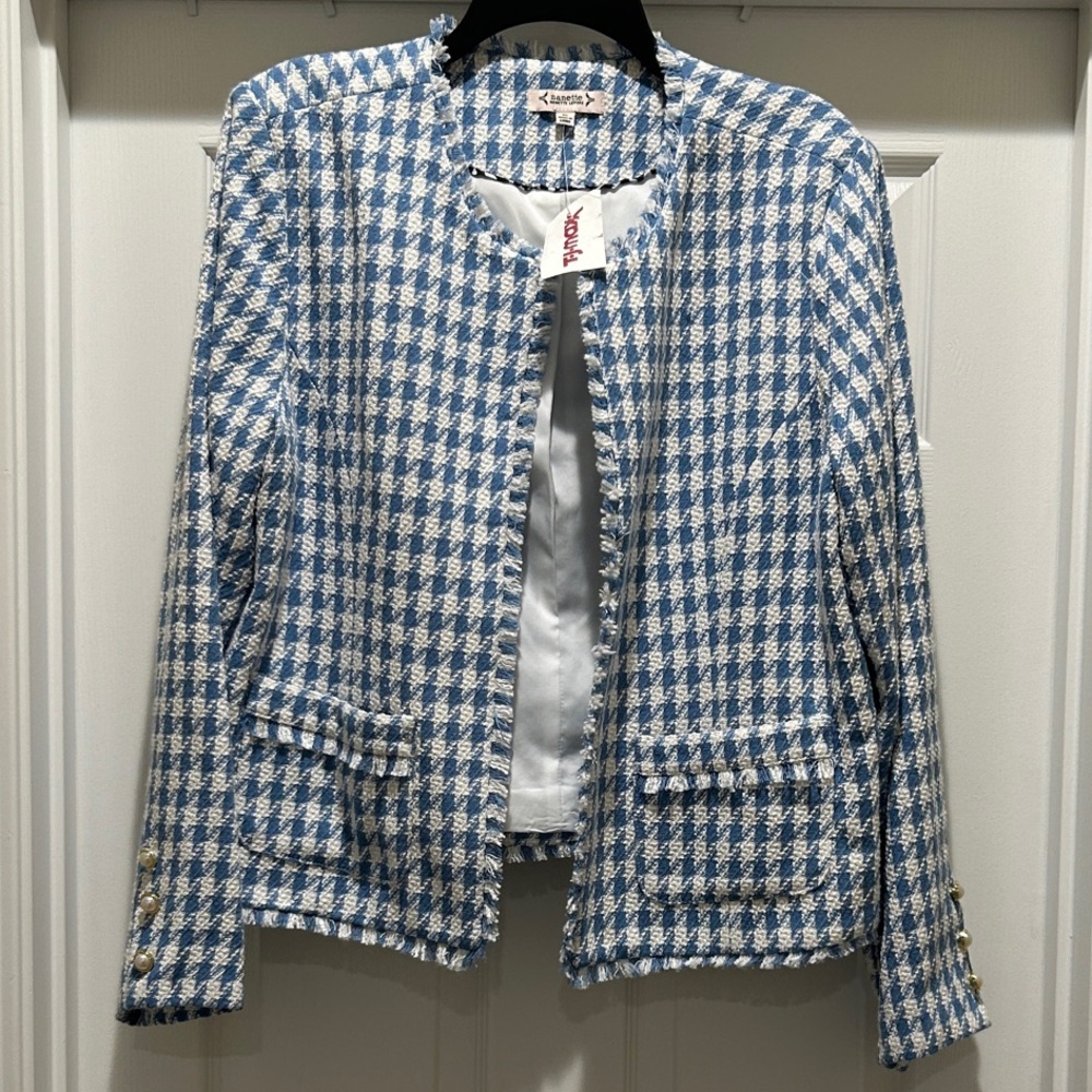 Nanette Lepore Blue and White Houndstooth Blazer
